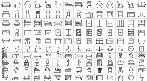 Foto Set of furniture icons for interior design, top view and front view