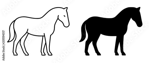Foto Minimalist horse icon in outline and silhouette style