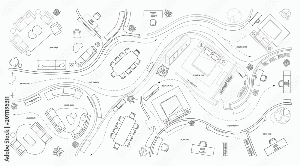 Fototapeta premium Floor plan layout of a modern house with furniture and circulation paths