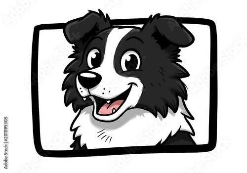 Joyful Border Collie Cartoon: Black & White Delight