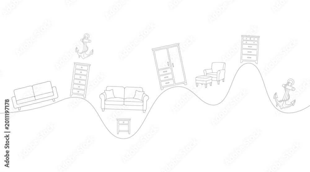 Obraz premium Furniture and anchor line art illustration