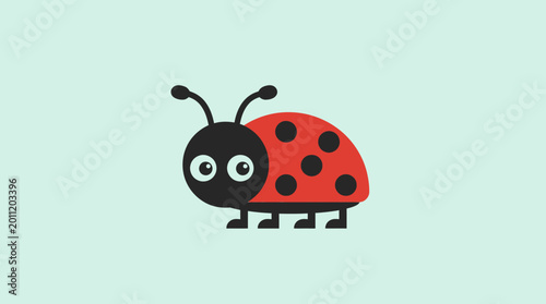 Photos Cute cartoon ladybug on green background.