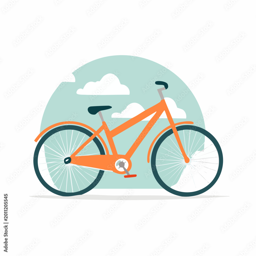 Fototapeta premium Orange Bicycle Illustration with Clouds and Sky