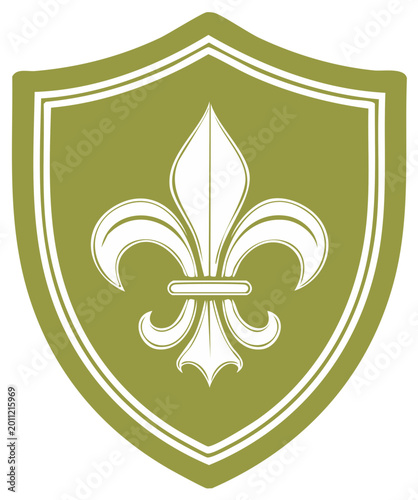 Classic Olive Green Shield with White Fleur-de-lis Emblem for Crest Design