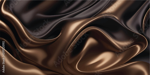 Fotografie Elegant dark chocolate brown silk and satin fabric texture creates a smooth wavy