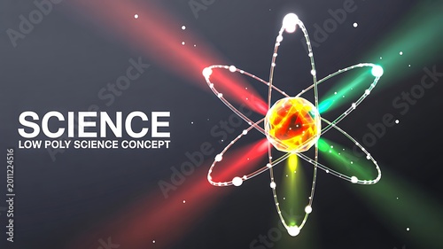 Glowing atomic structure illustration with electrons orbiting nucleus representing science physics and energy concept