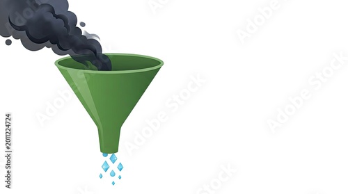 Green Funnel Graphic With Black Smoke and Water Drops – Marketing Strategy Illustration Funnel Marketing