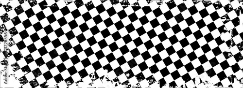 Checkered background with grunge. Abstract black and white background, distorted checkered pattern. Chessboard surface. Abstract banner with distortion.art visual vector