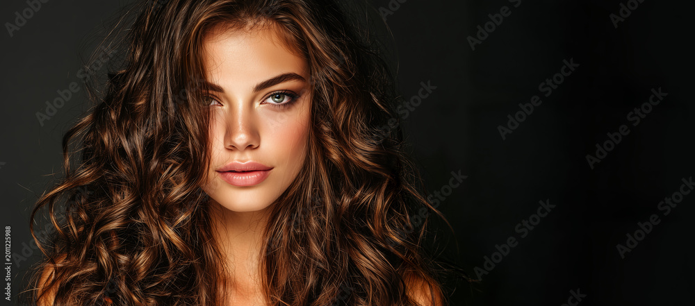 Naklejka premium Close-up portrait of a woman with curly hair