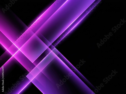 Futuristic purple light panels on black background, sleek intersecting shapes with glowing edges and clean space for branding layouts.