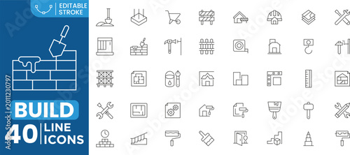 Build and Construction Line Icons Set for Architecture and Engineering Collection Editable Stroke