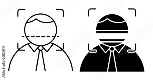Linear icon. Scanning a passenger facial biometric data at airport to verify identity. Simple black and white vector symbol isolated on white background