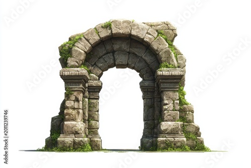 3D stone archway icon for game UI on white background