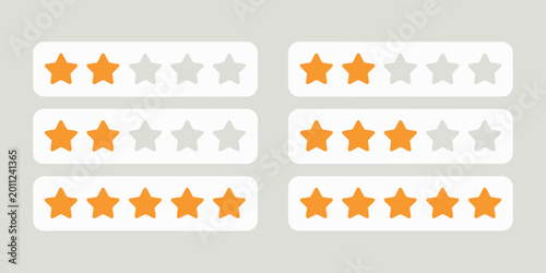 Cuadro en lienzo Product rating icon set, gold star review icons for user feedback rating system app interface UI UX elements and modern web banner design