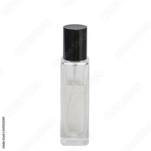 Clear glass perfume bottle.