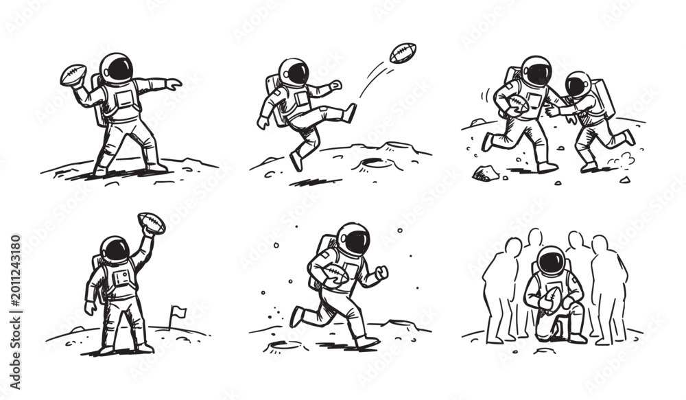 Fototapeta premium Astronauts play football on moon surface