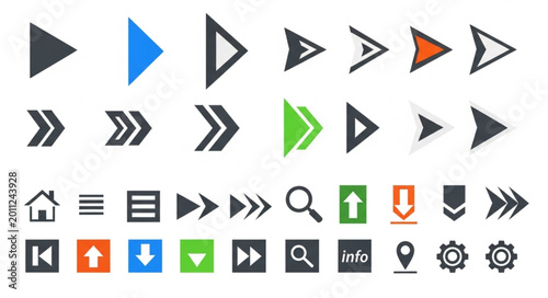 Foto Collection of various directional and functional icons.