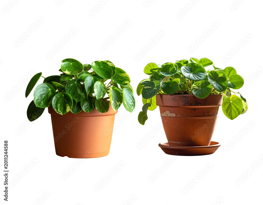 Fototapeta premium Potted trees on a white background.