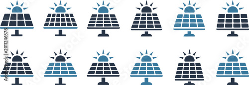 Fotografija Solar panel, and clean energy icon set, solid vector symbols representing photovoltaic systems sun powered electricity and sustainable green energy solutions