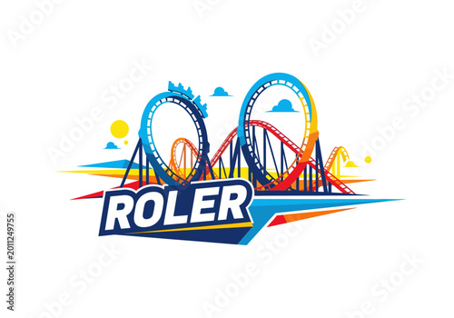 Schilderij op canvas Vibrant roller coaster illustration for summer amusement park branding