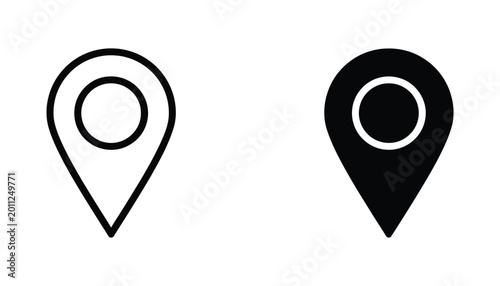 Free Download Map marker pin icon set showing circular center design in simple outline and solid black for location services - GFXLoad