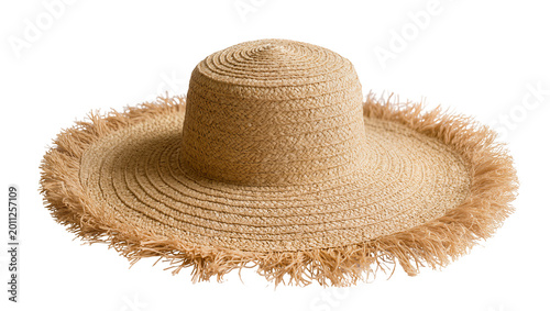 Εκτύπωση καμβά Wide-brimmed straw hat with frayed edges, isolated on transparent background