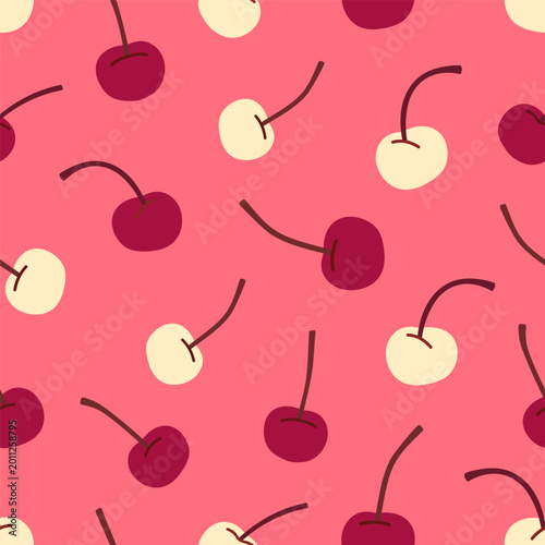 Cherry seamless pattern design. Printable repeatable texture with summer vita...