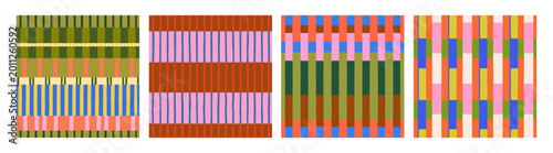 Geometric striped patterns set. Seamless weave textures, woven backgrounds in...