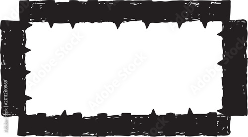 Photos A bold, solid black rectangular frame featuring a textured, hand-drawn finish with sharp, spiky inner edges