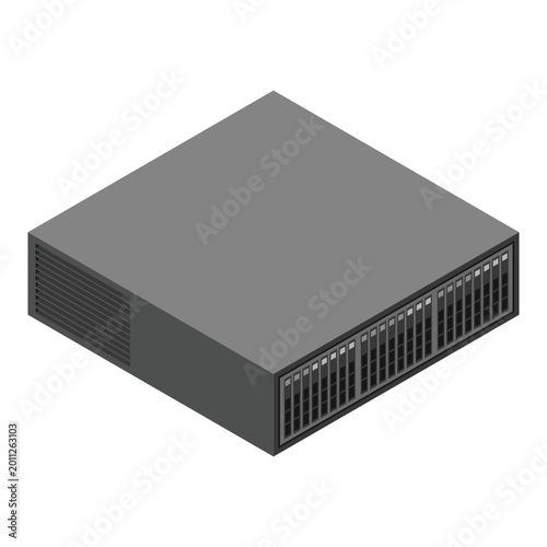 Isometric server. Server racks. Server boxes isolated. Network server room. Computer network technology. Vector illustration
