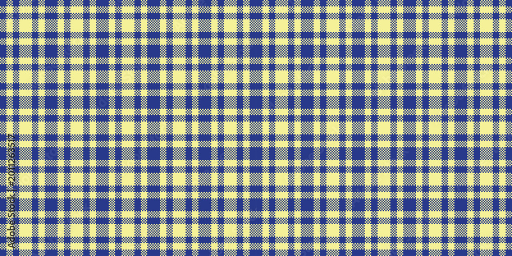 Naklejka premium Finish texture textile tartan, jacket fabric pattern seamless. 1950s check vector plaid background in blue and yellow colors.