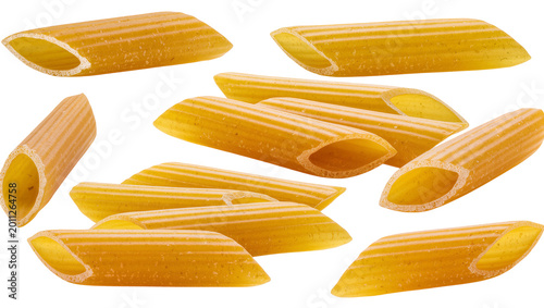 Tableau sur toile Penne pasta tubes with ridges, isolated on transparent background