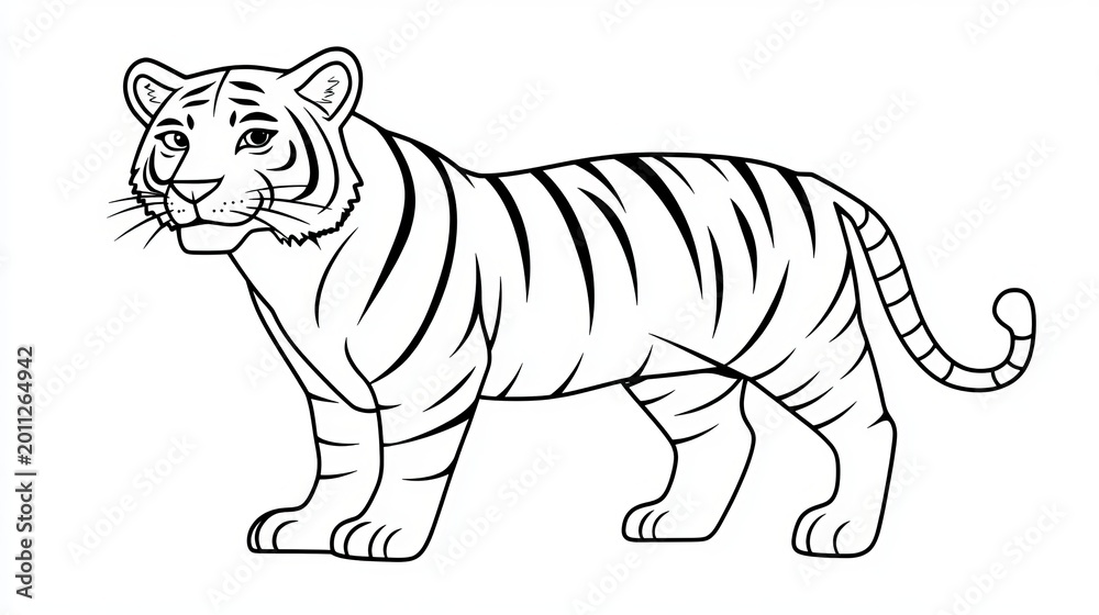 Obraz premium Whimsical Cartoon Tiger Outline Graphic, Fun Striped Big Cat Design for Creative Projects and Prints