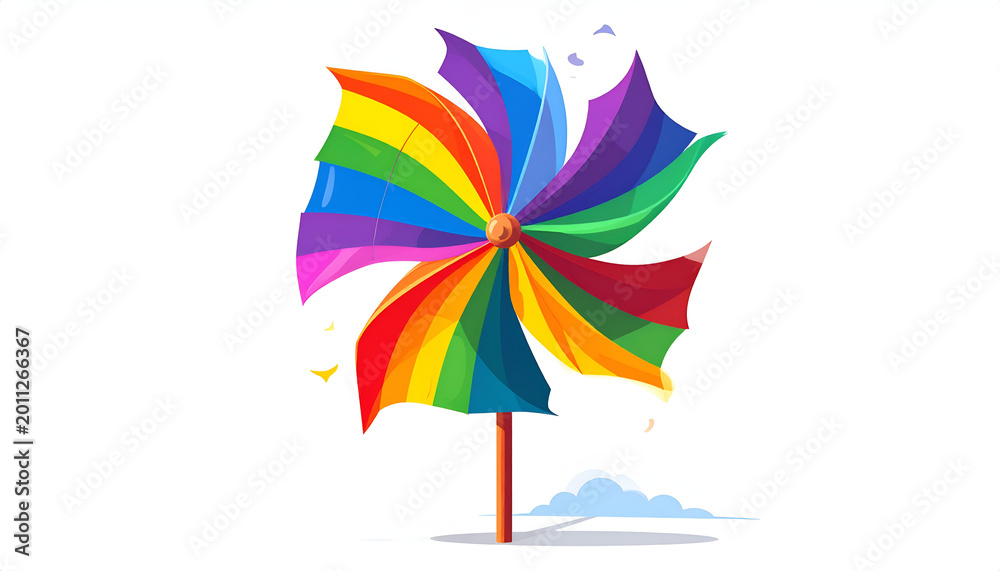 Fototapeta premium Vibrant Rainbow Pinwheel Toy Spinning in the Wind.