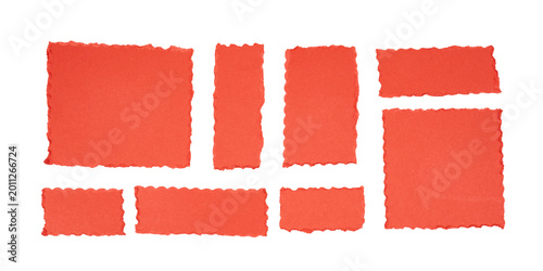 set of red ripped paper pieces with torn edges isolated on white or transparent png