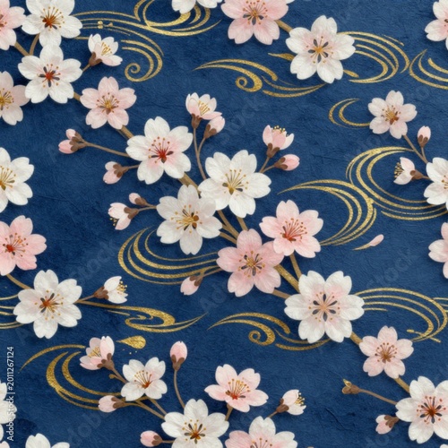 Sakura Zen: Traditional Japanese Indigo Floral Seamless Pattern