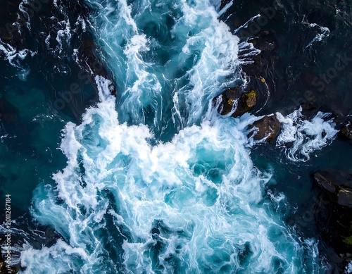 Ocean Wave Splashing Water Blue Sea.