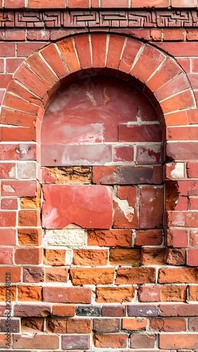 old brick wall with arched window.