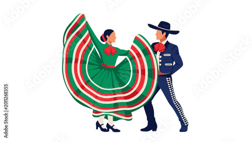 Fényképezés Mexican Couple Performing Traditional Folklorico Jarabe Tapatio Dance
