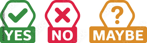 Fotografía Check cross question mark icon set, vector, yes no maybe symbol labels template design illustration for decision and status indicators