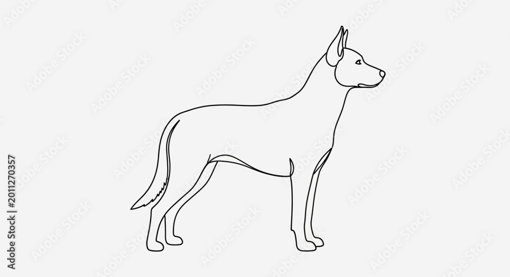 Fototapeta premium Line Drawing of a Standing German Shepherd Dog, Outline Illustration, Isolated on White Background