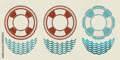 Bild auf Leinwand lifebuoy icons three variations of life preserver nautical symbols