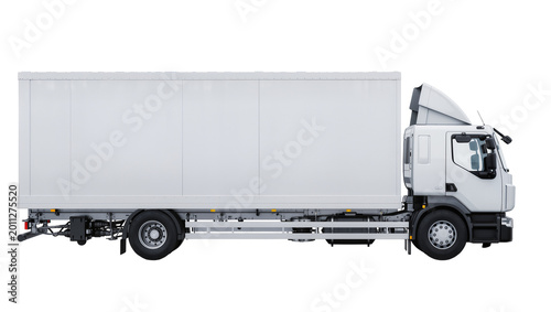 Foto White refrigerated truck with large cargo box, isolated on transparent backgroun