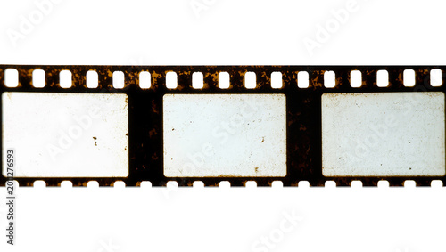 Vintage 35mm film strip with three blank frames, isolated on transparent background