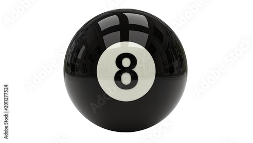Obraz na plátně Glossy black billiard eight ball with white number 8, isolated on transparent ba