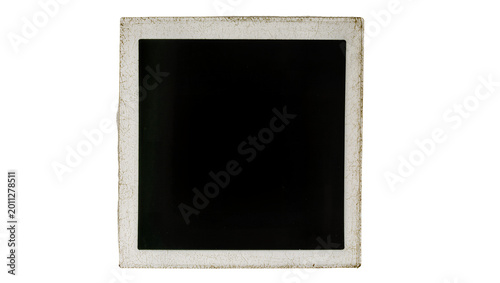 Cuadro en lienzo Old instant photo frame with blank black center, isolated on transparent backgro