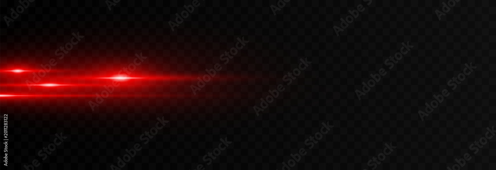 Obraz premium Horizontal red laser beams isolated on a transparent background. Laser or neon beam PNG.