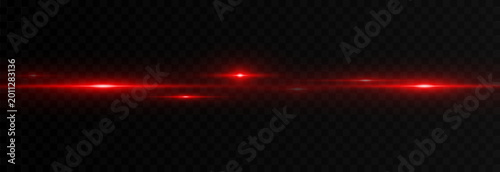 Horizontal red laser beams isolated on a transparent background. Laser or neon beam PNG.