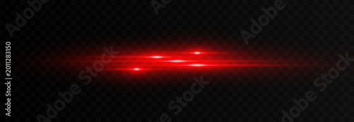 Horizontal red laser beams isolated on a transparent background. Laser or neon beam PNG.