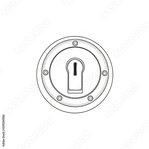 An illustration of a keyhole on a circular metal plate with screws.